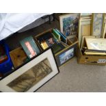 LARGE PARCEL OF TAPESTRIES, PRINTS, PAINTINGS ETC, a quantity of mixed books and vintage board