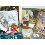 GROUP OF EQUINE INTEREST COLLECTABLES to include Laurence Josset proof stamped print of three