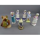 SIX ROYAL DOULTON FIGURINES and a Royal Dux 'Kissing Dutch Boy and Girl Group' including 'River Boy'