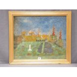 GLASS CHIPS & BRASS WIRED MOSAIC picture - 1930's garden scene