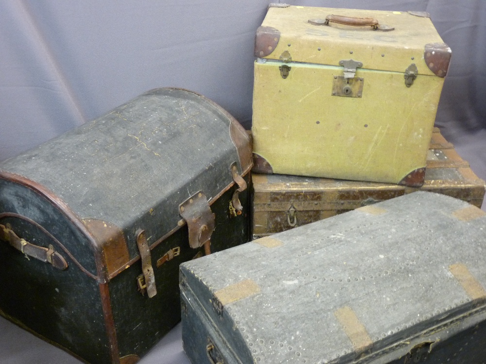 SELECTION OF VARIOUS SIZED WOOD & CANVAS TRAVEL CASES & TRUNKS