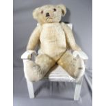 VINTAGE MERRYTHOUGHT GOLDEN MOHAIR TEDDY BEAR with original label, circa 1960, fully jointed,