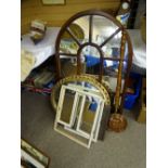 SECTIONAL ARCHED WALL MIRROR and a parcel of other wall mirrors, long handled warming pan ETC