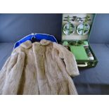 VINTAGE FUR JACKET and a cased Brexton picnic set