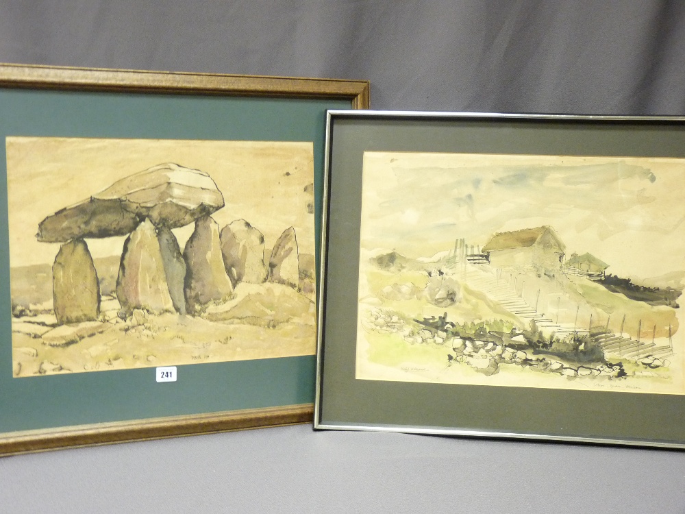 NEFYL WILLIAMS two watercolours - hillside buildings with steps, signed, 37 x 50cms and study of