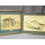 NEFYL WILLIAMS two watercolours - hillside buildings with steps, signed, 37 x 50cms and study of