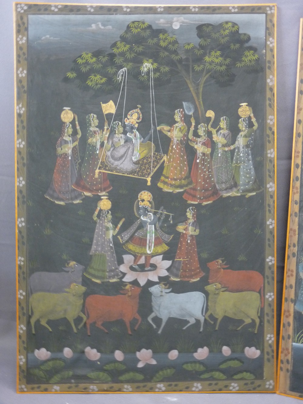 TWO LARGE INDIAN PAINTINGS ON SILK - Image 2 of 3