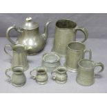 COLLECTION OF VINTAGE PEWTER WARE to include lidded inkwell