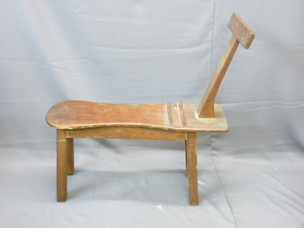 PITCH PINE SEATED ARTIST'S BENCH, a folding chair and rustic sofa table - Image 2 of 2