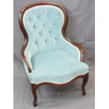 REPRODUCTION SPOON BACK CHAIR with turquoise upholstered button back