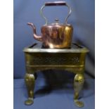GOOD BRASS FOOTMAN and an antique copper kettle
