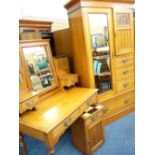 EDWARDIAN SATINWOOD THREE PIECE BEDROOM SUITE comprising mirrored wardrobe and dressing table with a