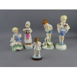 FIVE ROYAL WORCESTER PORCELAIN FIGURINES OF CHILDREN titled 'May' 3455, 'Tommy' 2913, 'Young