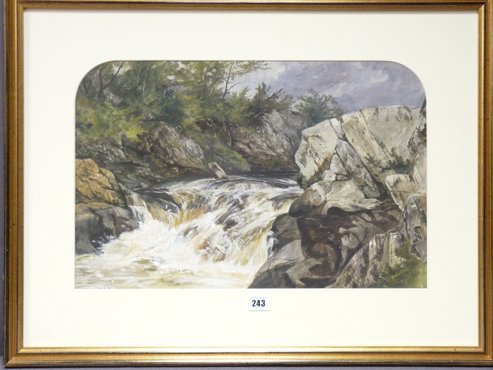 EDMUND GUSTAVUS MULLER watercolour - fine waterfall scene with detailed rocks and Abbott and