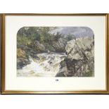 EDMUND GUSTAVUS MULLER watercolour - fine waterfall scene with detailed rocks and Abbott and