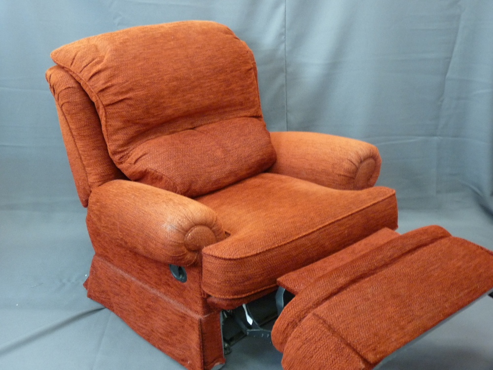 RED CHENILE MANUAL RECLINING ARMCHAIR - Image 2 of 2