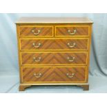 MAHOGANY CROSS BANDED TWO OVER THREE GRADUATED CHEST OF DRAWERS by makers 'Maple and Co', 106cms