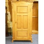 ANTIQUE PINE SINGLE DOOR CUPBOARD with interior shelves and central drawer, 160cms height, 98cms