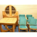 ART DECO DINING SUITE comprising sideboard with circular glazed doors, draw leaf table and set of