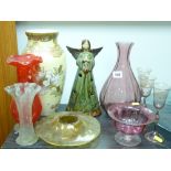 MIXED COLLECTION OF VINTAGE GLASSWARE, Studio pottery and stoneware flagons ETC