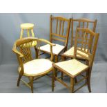 PARCEL OF THREE SIMILAR INLAID BEDROOM CHAIRS, a single tub chair and a kitchen stool ETC