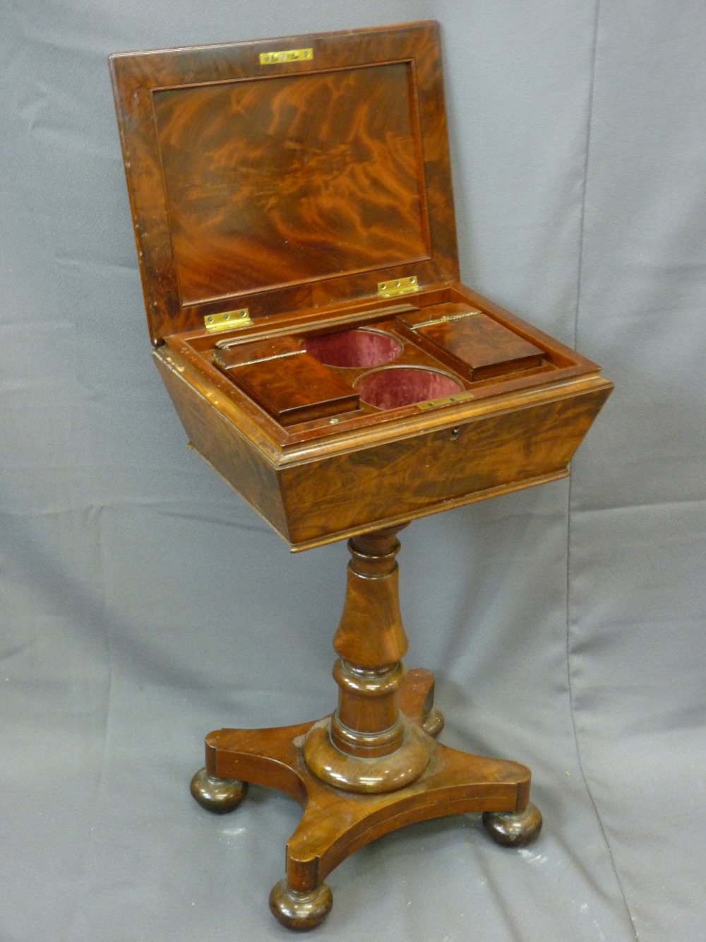 VICTORIAN MAHOGANY PEDESTAL TEAPOY