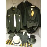 MIXED SELECTION OF GENTLEMAN'S ATTIRE including three tail coat jackets, two top hats and a bowler
