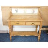 ANTIQUE PINE WASH STAND with tile back, two drawers and lower base shelf, 99cms height, 100cms
