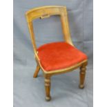 ARTS & CRAFTS STYLE CHAIR with red upholstered seat and reeded tapered front supports
