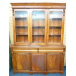 MAHOGANY CWPWRDD GWYDIR with three glazed panels over two base drawers and two flanking base