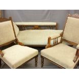 EDWARDIAN SALON SUITE of chaise longue, 176cms and matching ladies' and gents' chairs