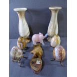 MINERAL ORNAMENTAL EGGS, vases and other similar items