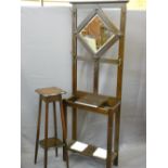 OAK HAT & COAT STAND with diamond shaped bevel edged mirror, central lift-up compartment and white