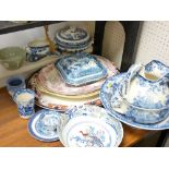 LARGE SELECTION OF MIXED POTTERY & PORCELAIN including a blue and white toilet set, Portmeirion