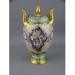 ROSENTHAL PORCELAIN HAND PAINTED & GILT DECORATED VASE AND COVER, printed factory marks to the base,