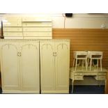 FRENCH PROVINCIAL STYLE BEDROOM FURNITURE consisting of gentleman's and lady's wardrobe, dressing