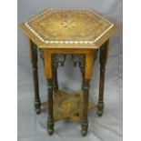 EASTERN INLAID HEXAGONAL TABLE with pierced star undershelf