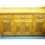 VICTORIAN OAK SIDEBOARD with carved panel front doors, 99cms height, 168cms width, 58cms depth