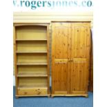 MODERN PINE FURNITURE - a two door wardrobe and an open shelf bookcase with base drawer