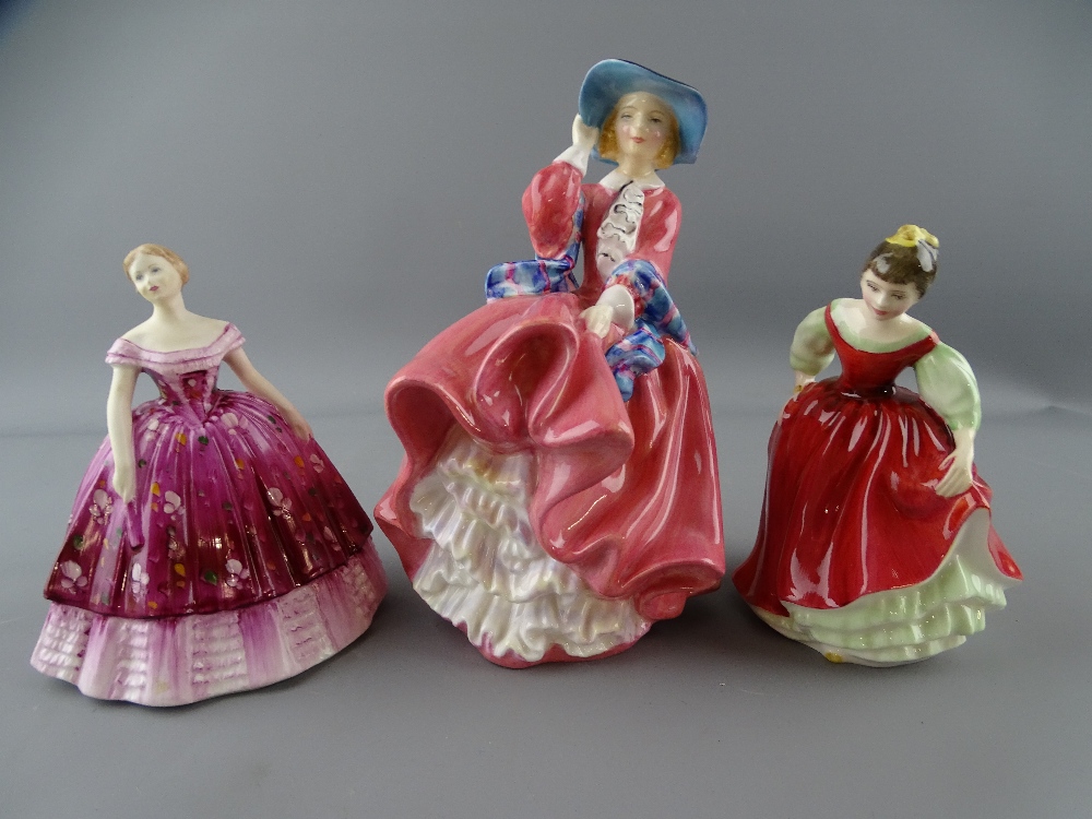 THREE PORCELAIN LADY FIGURINES including Royal Doulton 'Top 'o The Hill' HN1849 and 'Fair Maiden'