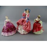 THREE PORCELAIN LADY FIGURINES including Royal Doulton 'Top 'o The Hill' HN1849 and 'Fair Maiden'