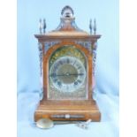 LATE 19th CENTURY BURR WALNUT BRACKET/MANTEL CLOCK by Lenzkirch, silvered dial set with Roman
