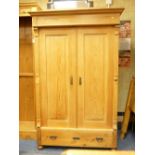 ANTIQUE PINE TWO DOOR WARDROBE, 187cms height, 120cms width, 70cms depth and two non-matching bed