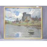 OTTO ACKERMANN (1872-1953) oil on canvas - town of Runkel on the River Lahn, 49.25 x 59.25cms
