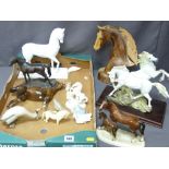 COLLECTION OF HORSE FIGURINES, a Beswick Beatrix Potter 'Miss Moffat' and a Lladro group of duck and
