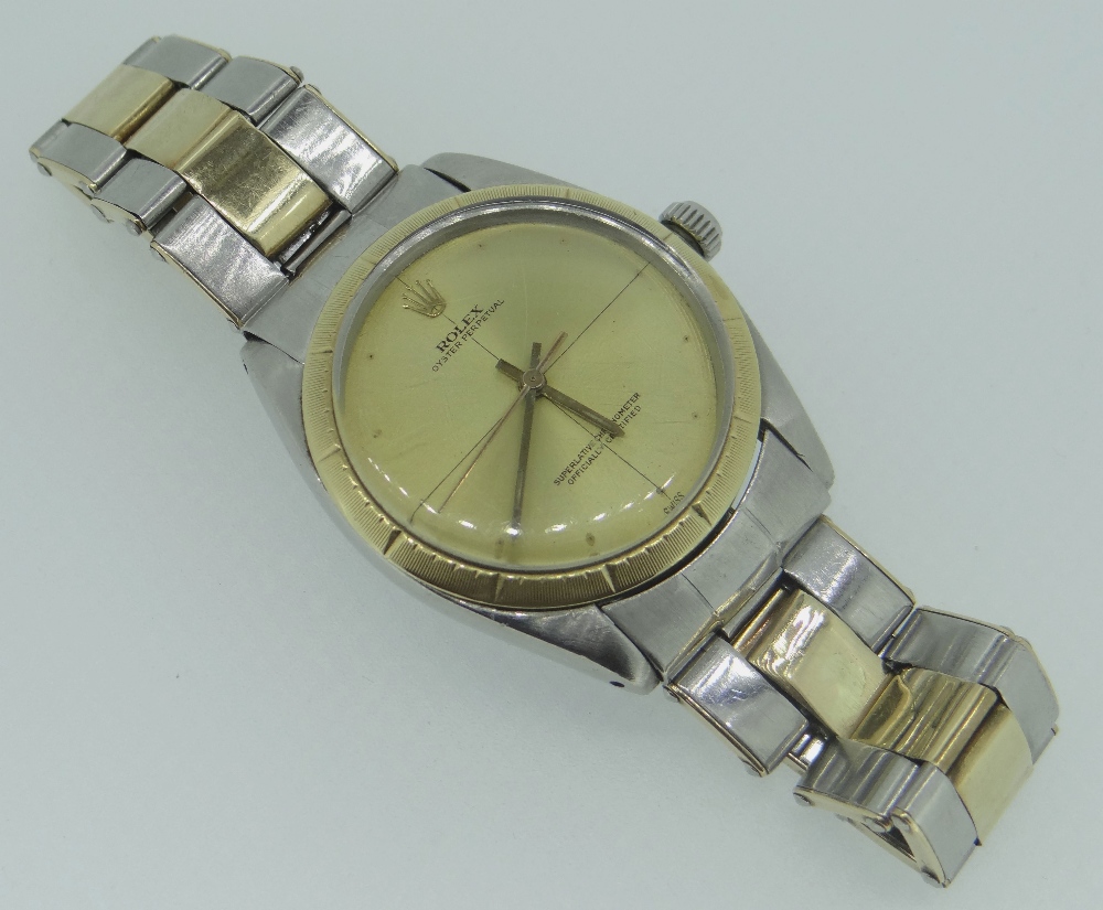 ROLEX OYSTER PERPETUAL ZEPHYR WRISTWATCH gold coloured plain dial, 18ct yellow gold bezel, stainless