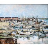 WILLIAM STUHR (Danish 1882-1958) oil on canvas - busy harbour believed to be Skagen, signed and