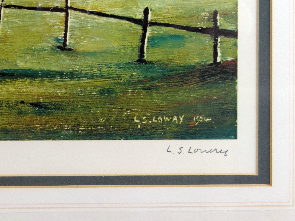 L S LOWRY limited edition of 850 - landscape with farm buildings, Guild stamped, signed in pencil, - Image 3 of 5