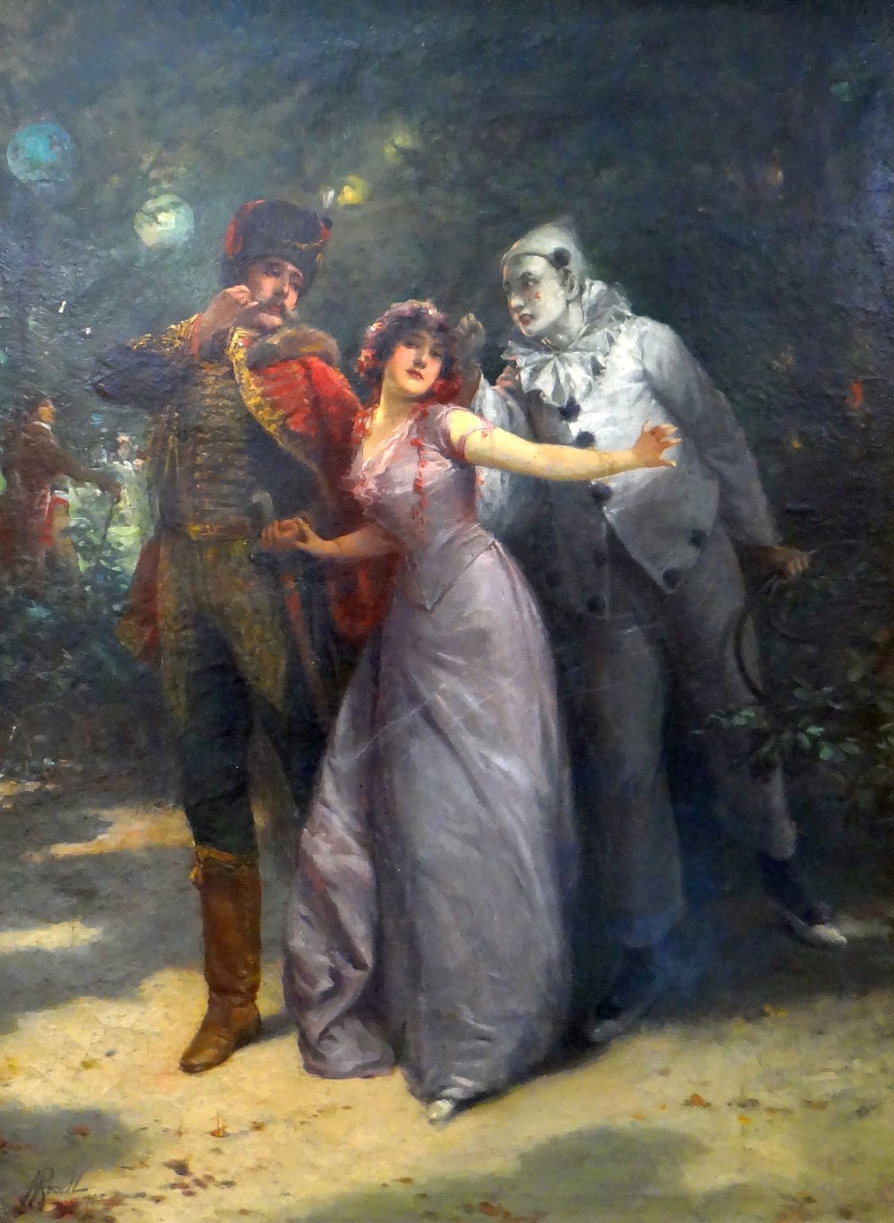 ALEXANDER ROSELL (British 1859-1922) oil on canvas - three figures wearing theatrical costumes in