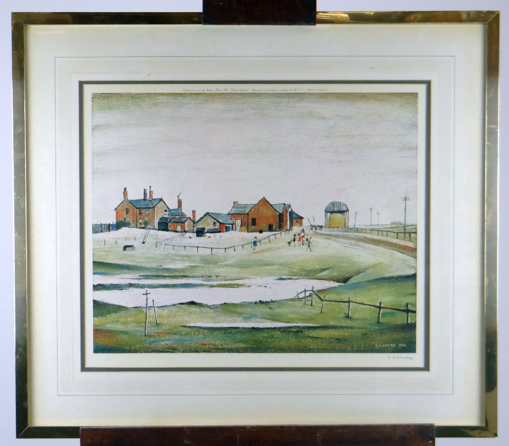L S LOWRY limited edition of 850 - landscape with farm buildings, Guild stamped, signed in pencil, - Image 2 of 5